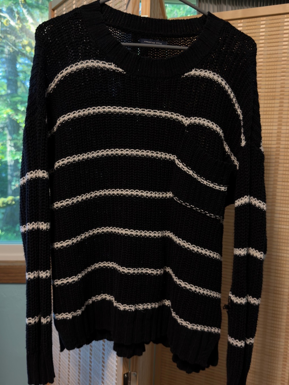 American Eagle Outfitters Black & White Striped Crewneck Sweater